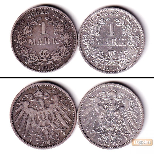 Lot:  DEUTSCHES REICH  2x Silber 1 Mark  ss  [1892-1901]