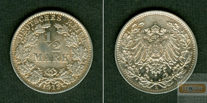 Deutsches Reich 1/2 Mark 1912 E (J.16)  vz-st  selten