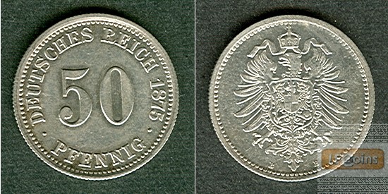 DEUTSCHES REICH 50 Pfennig 1875 B (J.7)  vz-st/vz
