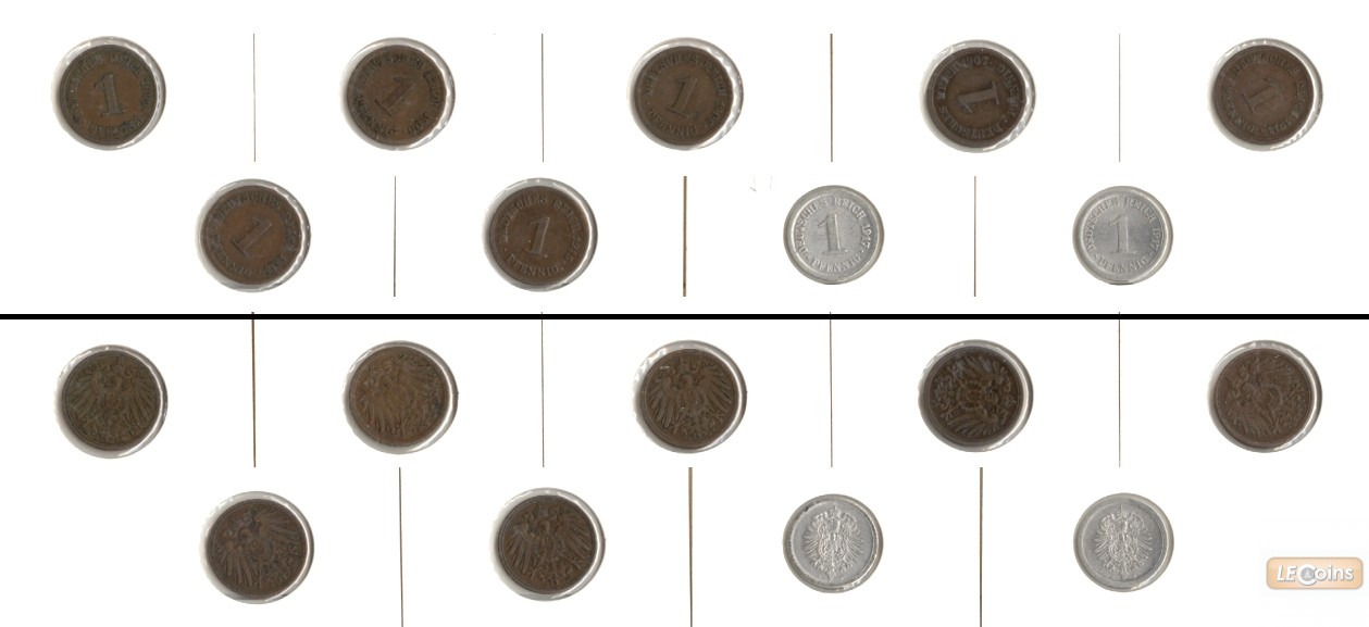 Lot: DEUTSCHES REICH  9x 1 Pfennig  [1899-1917]