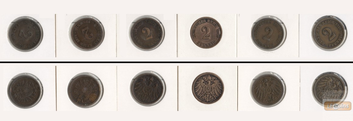 Lot: DEUTSCHES REICH  6x 2 Pfennig  [1874-1916]