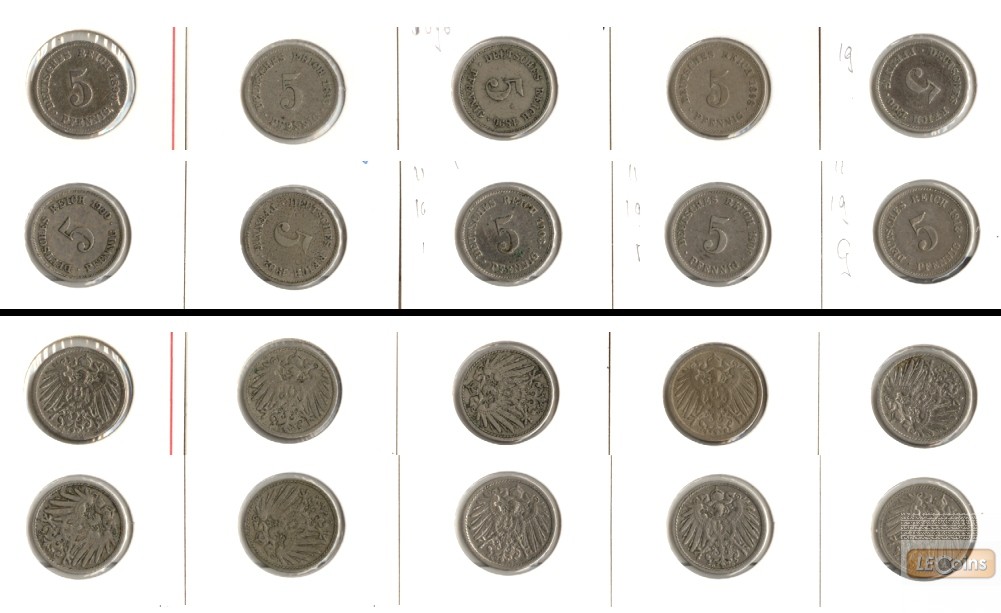 Lot: DEUTSCHES REICH  10x 5 Pfennig  [1890-1913]