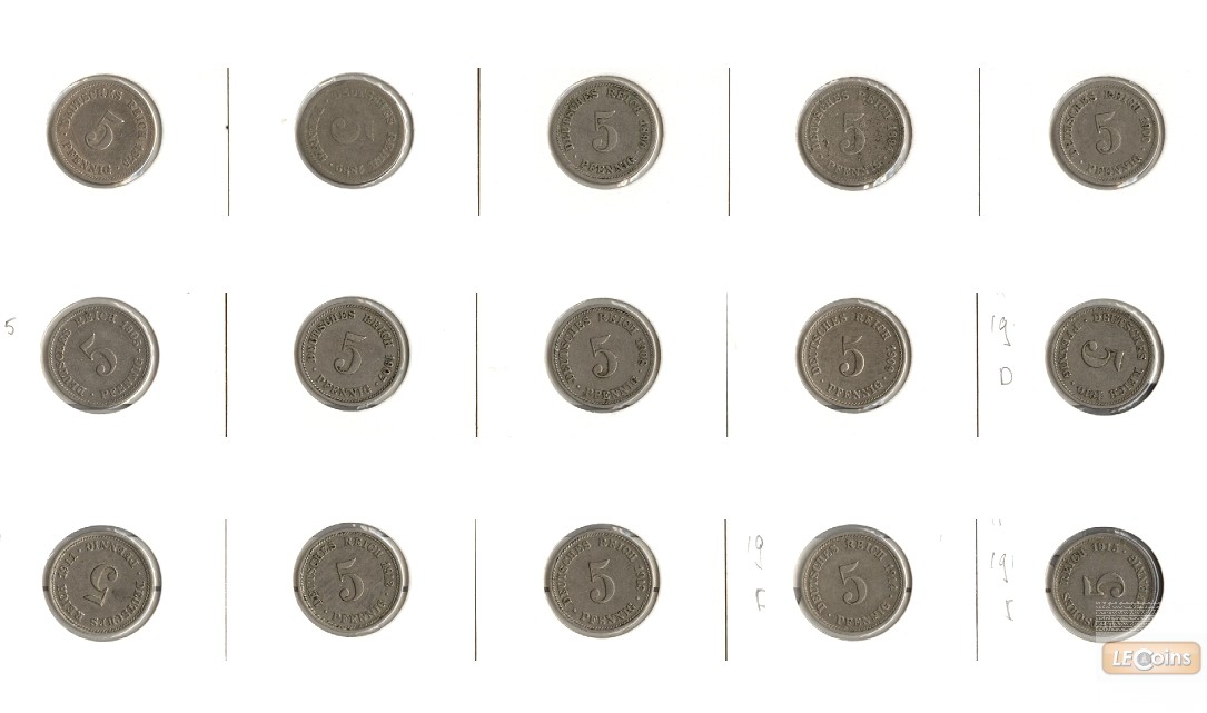 Lot: DEUTSCHES REICH  15x 5 Pfennig  [1875-1915]