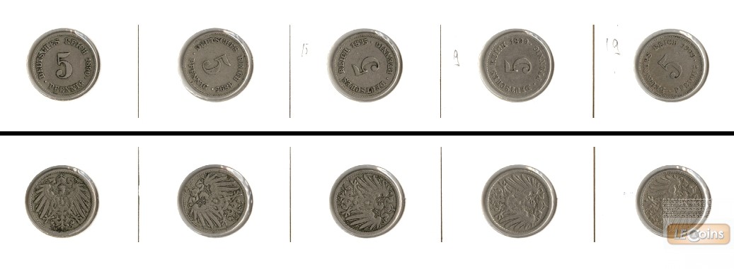 Lot: DEUTSCHES REICH  5x 5 Pfennig  [1890-1909]