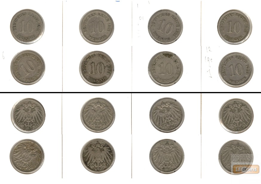 Lot: DEUTSCHES REICH  8x 10 Pfennig  [1891-1908]