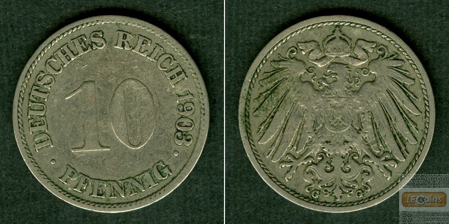 DEUTSCHES REICH 10 Pfennig (J.13) 1903 G  ss  selten