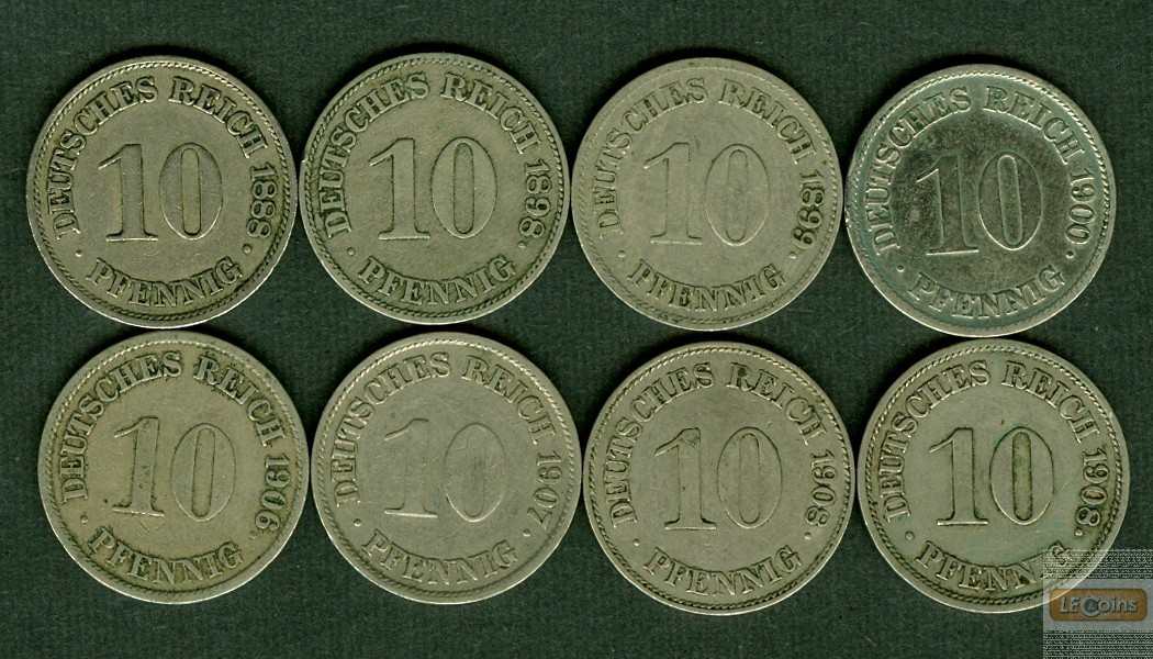 Lot: DEUTSCHES REICH  8x 10 Pfennig  [1888-1908]