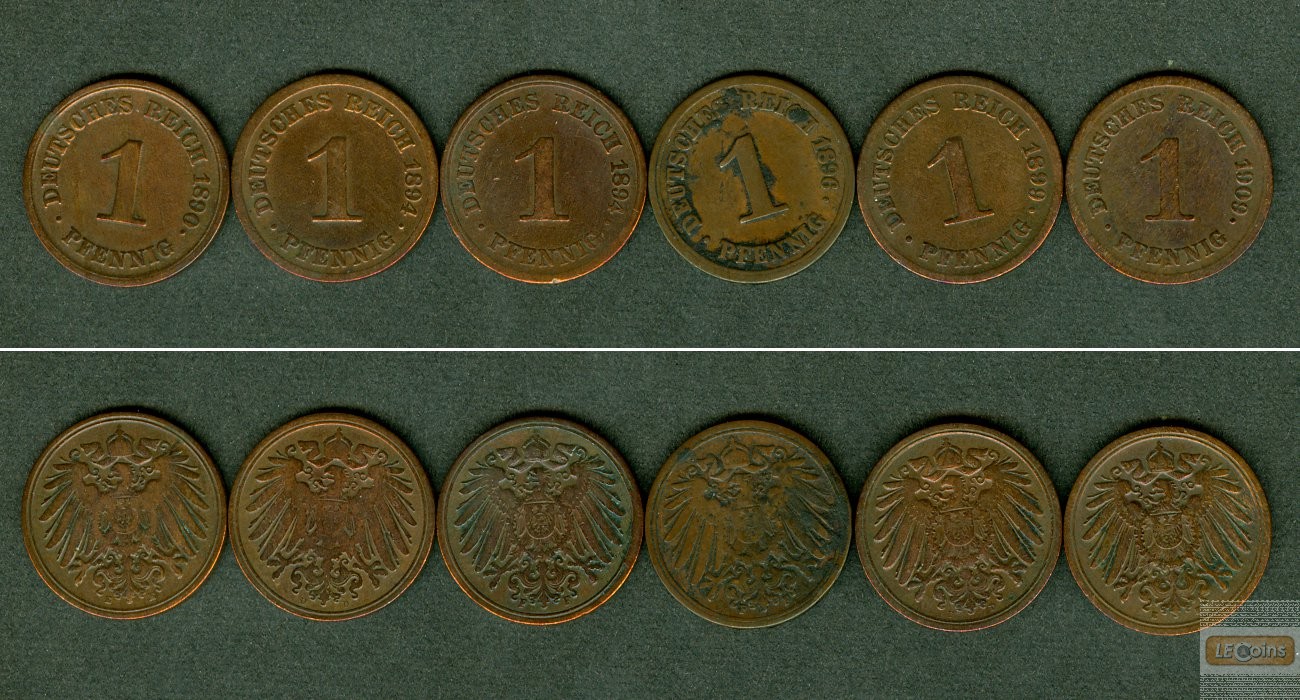 Lot: DEUTSCHES REICH  6x 1 Pfennig  [1890-1909]