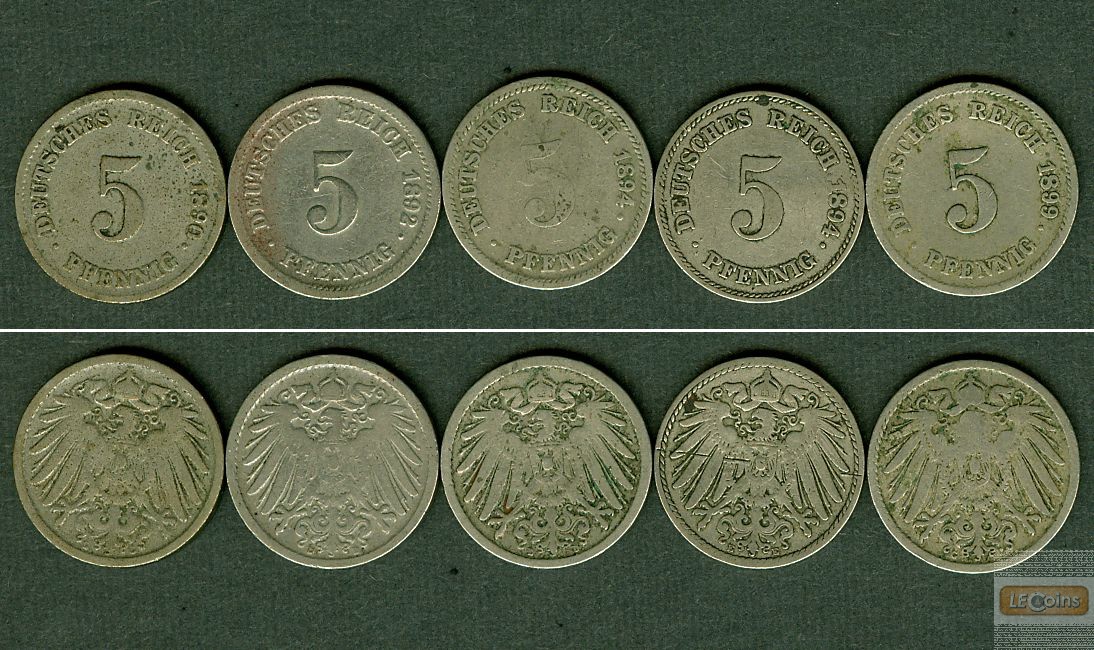 Lot: DEUTSCHES REICH  5x 5 Pfennig  [1890-1899]