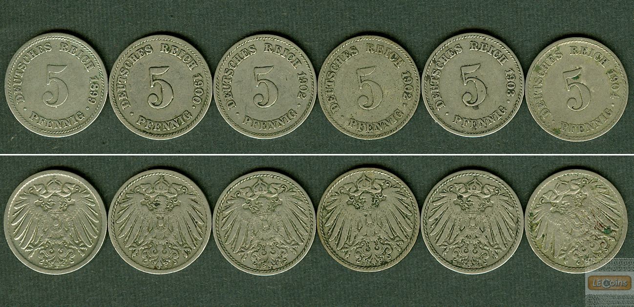 Lot: DEUTSCHES REICH  6x 5 Pfennig  [1899-1904]