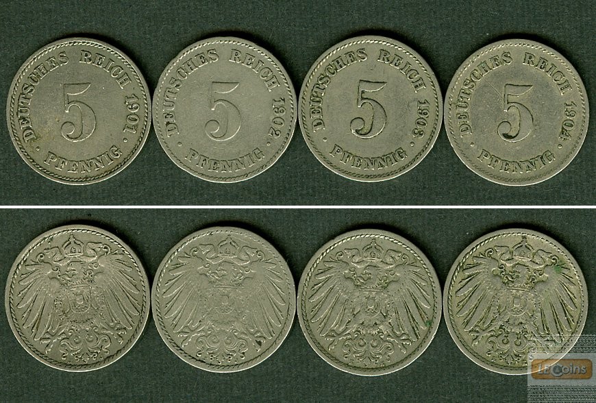 Lot: DEUTSCHES REICH  4x 5 Pfennig  [1901-1904]