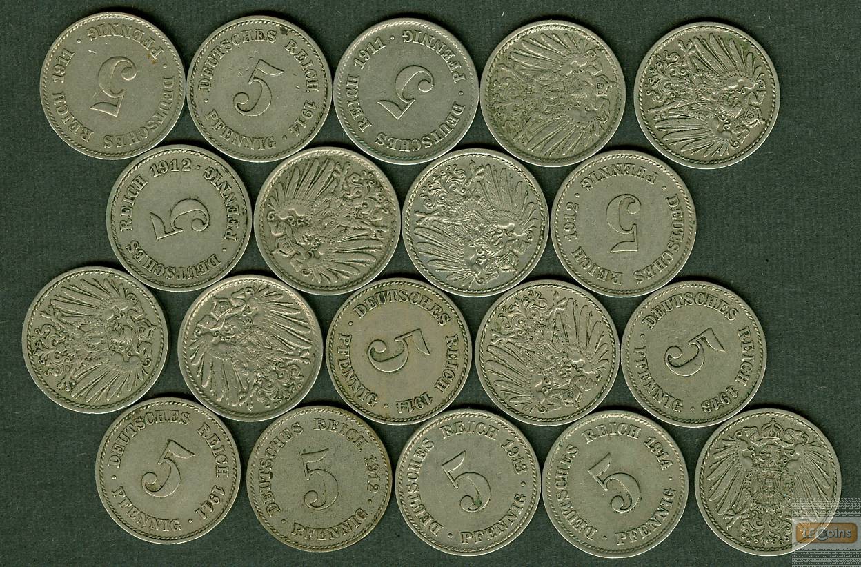 Lot: DEUTSCHES REICH  19x 5 Pfennig  ss-vz  [1911-1915]