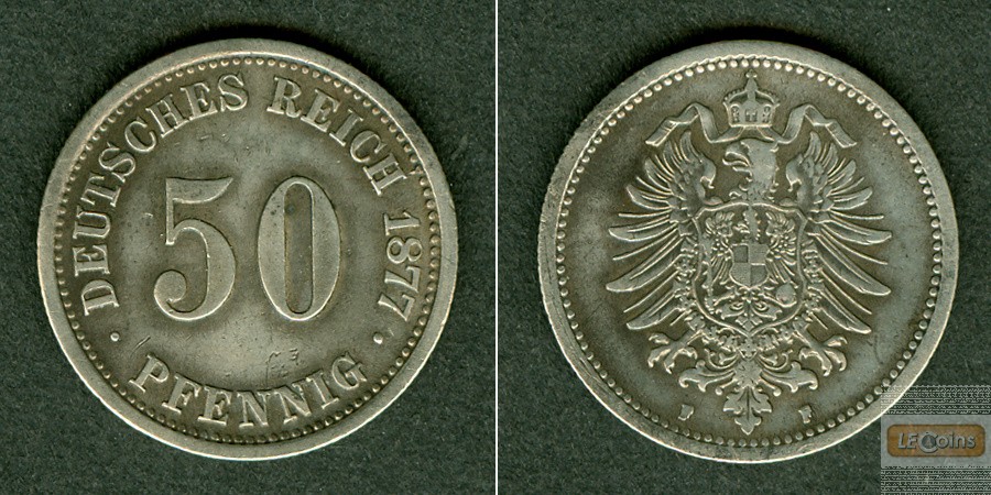 DEUTSCHES REICH 50 Pfennig 1877 F (J.7)  ss+  selten