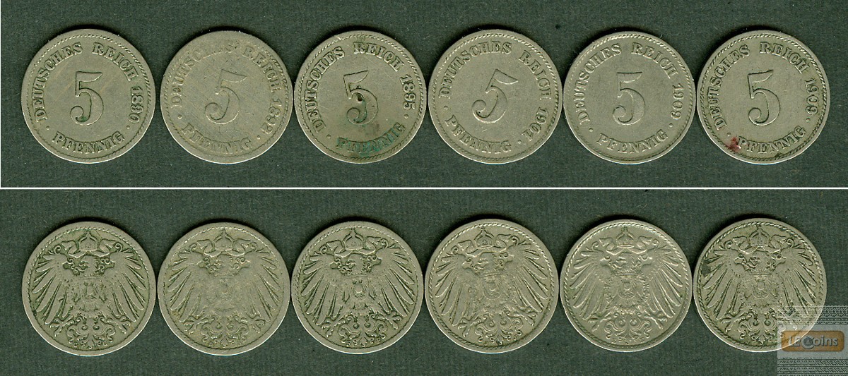 Lot: DEUTSCHES REICH  6x 5 Pfennig  ss  [1890-1909]