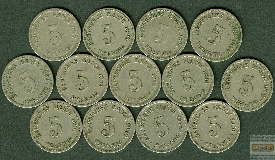 Lot: DEUTSCHES REICH  13x 5 Pfennig  ss  [1890-1914]