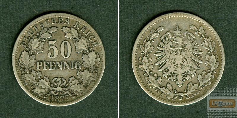 DEUTSCHES REICH 50 Pfennig 1877 D (J.8)  f.ss