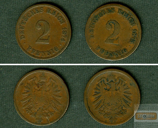 Lot: DEUTSCHES REICH  2x 2 Pfennig (J.2)  selten  [1874-1875]