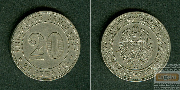 DEUTSCHES REICH 20 Pfennig 1887 J (J.6)  ss-vz  selten