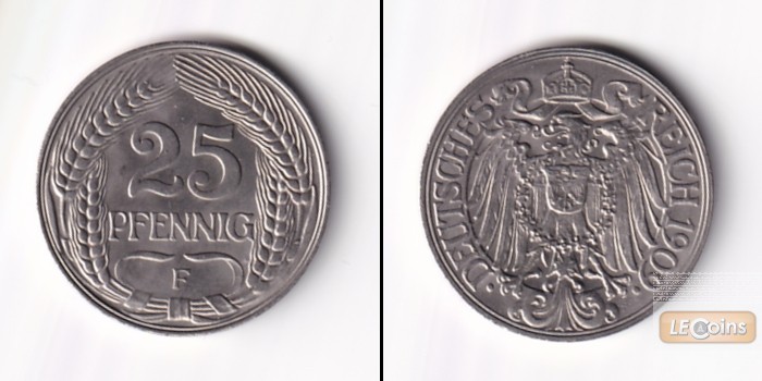 DEUTSCHES REICH 25 Pfennig 1909 F (J.18)  vz  selten