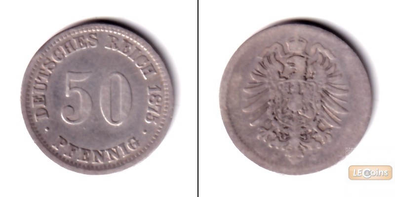 DEUTSCHES REICH 50 Pfennig 1875 J (J.7)  s-ss/s