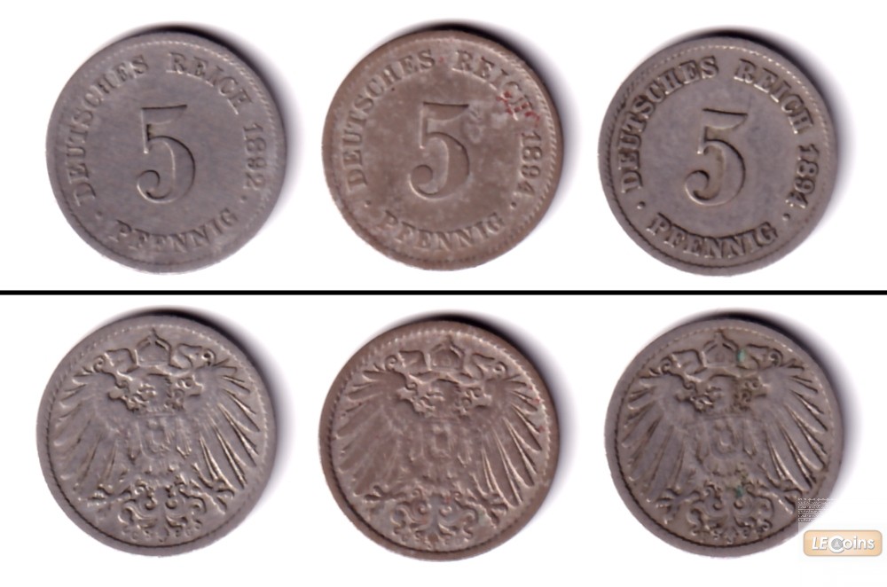 Lot: DEUTSCHES REICH 3x 5 Pfennig (J.12)  f.ss  [1892-1894]