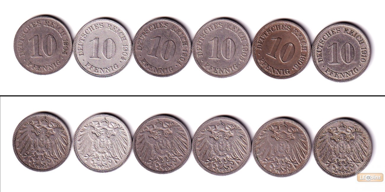 Lot: DEUTSCHES REICH 6x 10 Pfennig (J.13)  ss  [1904-1910]