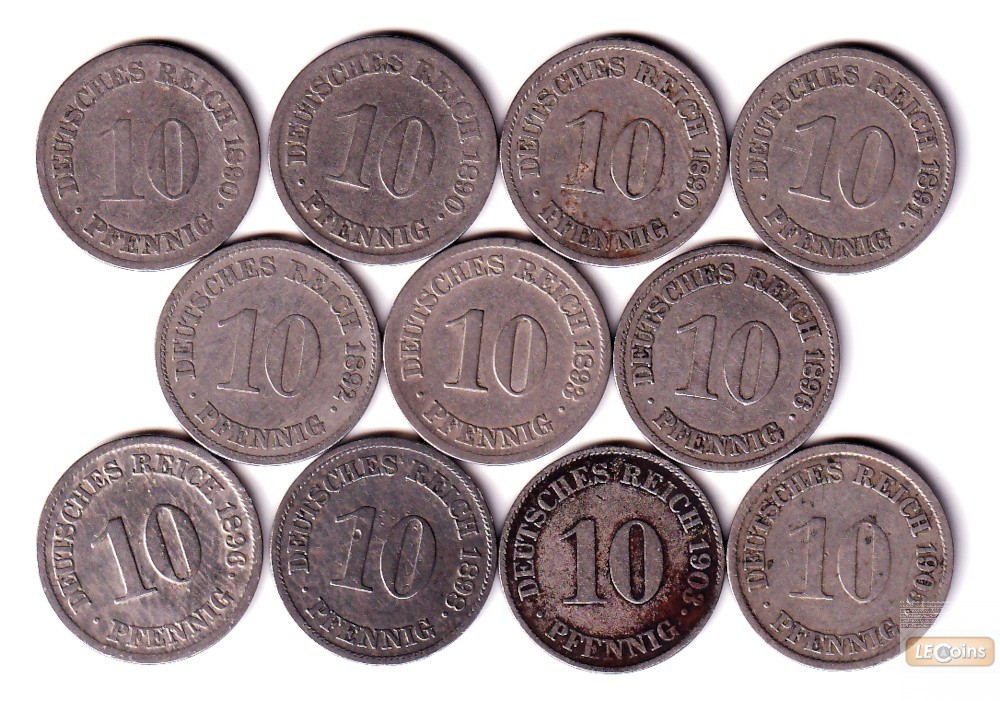Lot: DEUTSCHES REICH 11x 10 Pfennig (J.13)  f.ss  [1890-1905]