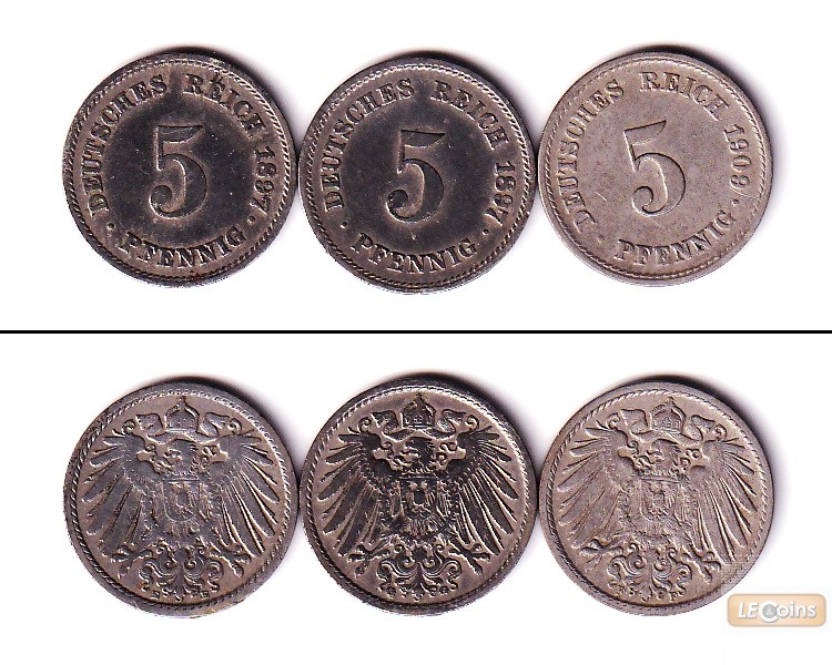 Lot: DEUTSCHES REICH 3x 5 Pfennig (J.12)  ss  [1897-1909]