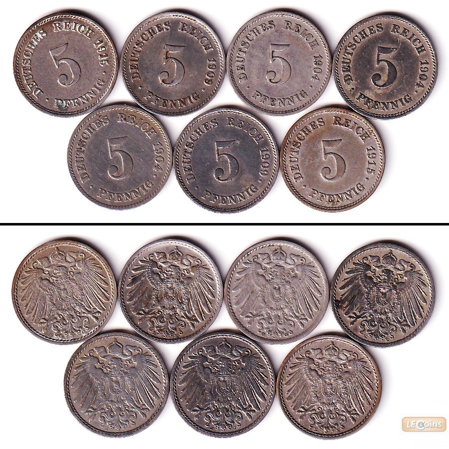 Lot: DEUTSCHES REICH 7x 5 Pfennig (J.12)  ss+  [1904-1915]