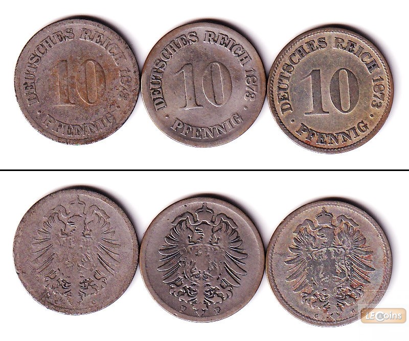 Lot: DEUTSCHES REICH 3x 10 Pfennig (J.4) 1873 C F G  s