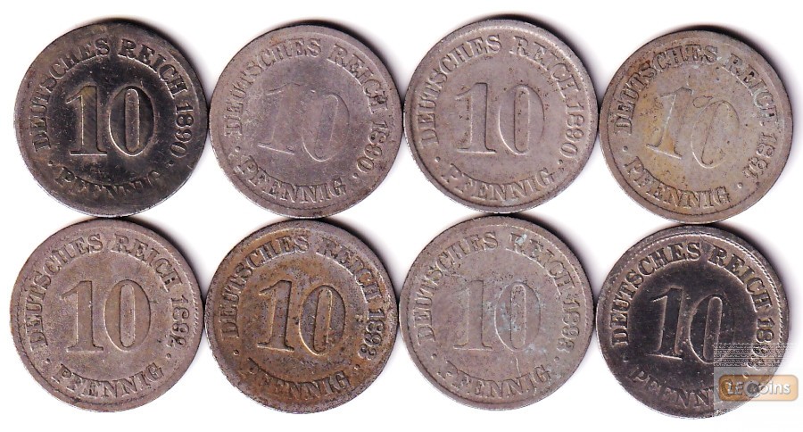 Lot: DEUTSCHES REICH 8x 10 Pfennig (J.13)  s-ss  [1890-1893]
