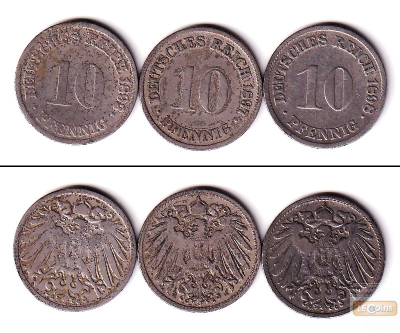 Lot: DEUTSCHES REICH 3x 10 Pfennig (J.13) G  f.ss  selten  [1892-1898]