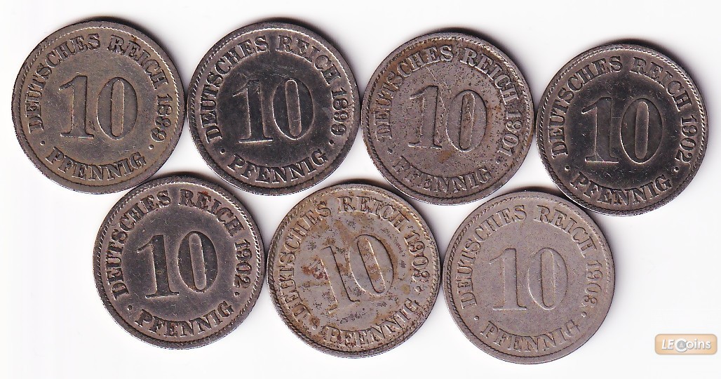 Lot: DEUTSCHES REICH 7x 10 Pfennig (J.13)  f.ss  [1899-1903]