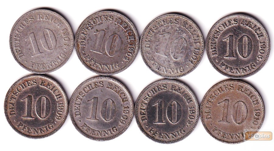 Lot: DEUTSCHES REICH 8x 10 Pfennig (J.13)  ss  [1904-1910]