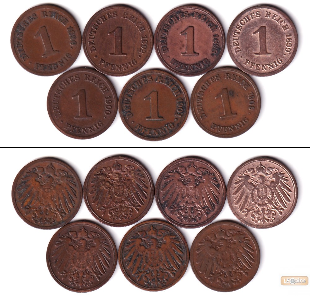 Lot: DEUTSCHES REICH 7x 1 Pfennig (J.10)  ss  [1890-1909]