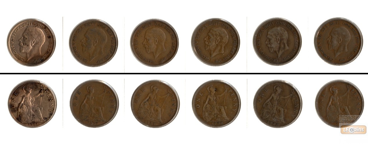 Lot:  GROSSBRITANNIEN  6x One Penny  [1915-1936]