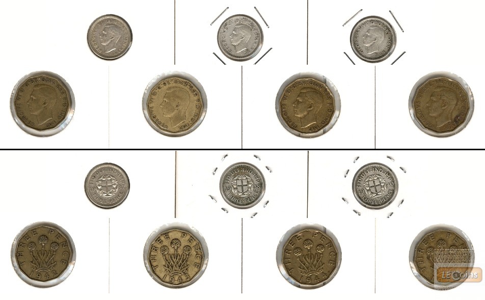 Lot:  GROSSBRITANNIEN  7x Three Pence  [1937-1952]