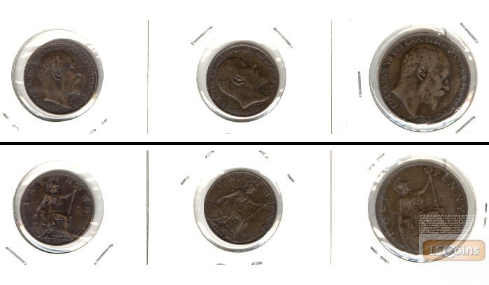 Lot:  GROSSBRITANNIEN  3x Münzen  Farthing + 1/2 Penny  [1902-1904]