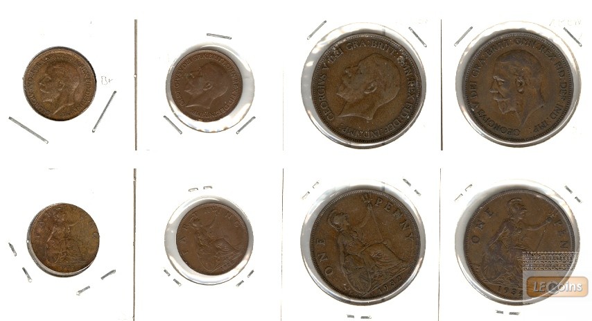 Lot:  GROSSBRITANNIEN  4x Münzen  Farthing + Penny  [1927-1934]