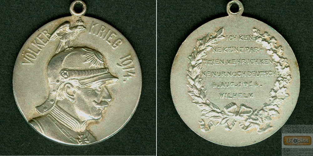 Medaille PREUSSEN Völkerkrieg WILHELM II. 1914  vz-st  selten