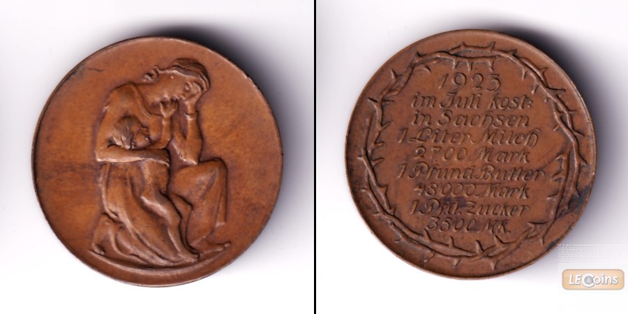 Medaille DEUTSCHES REICH INFLATION  SACHSEN  1923  f.vz