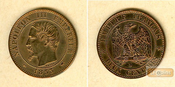 FRANKREICH 2 Centimes 1853 A  vz-st