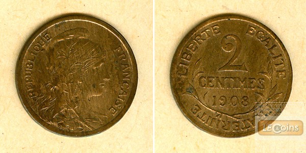 FRANKREICH 2 Centimes 1908  vz-st