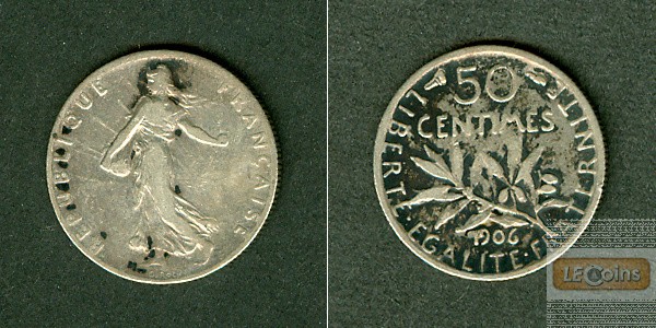 FRANKREICH 50 Centimes 1906  s-ss