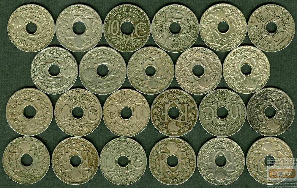 Lot: FRANKREICH 23x Münzen 10 Centimes  ss-vz  [1918-1939]