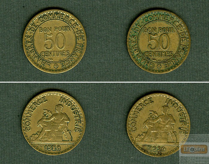 Lot: FRANKREICH 2x Münzen 50 Centimes  ss  [1928-1929]