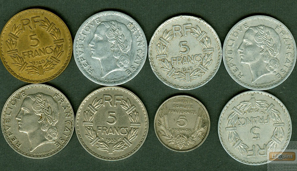 Lot: FRANKREICH 8x Münzen 5 Francs  ss+  [1933-1950]
