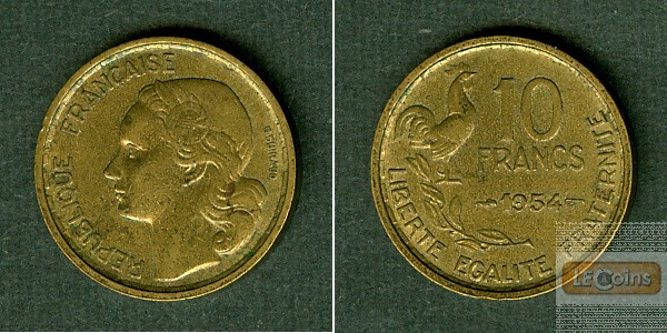 FRANKREICH 10 Francs 1954  ss+  selten!