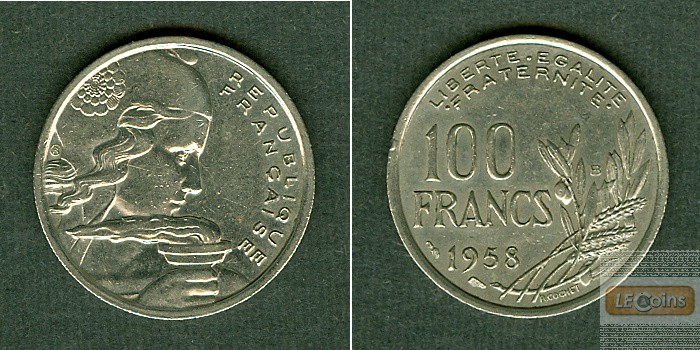 FRANKREICH 100 Francs 1958 B  ss-vz