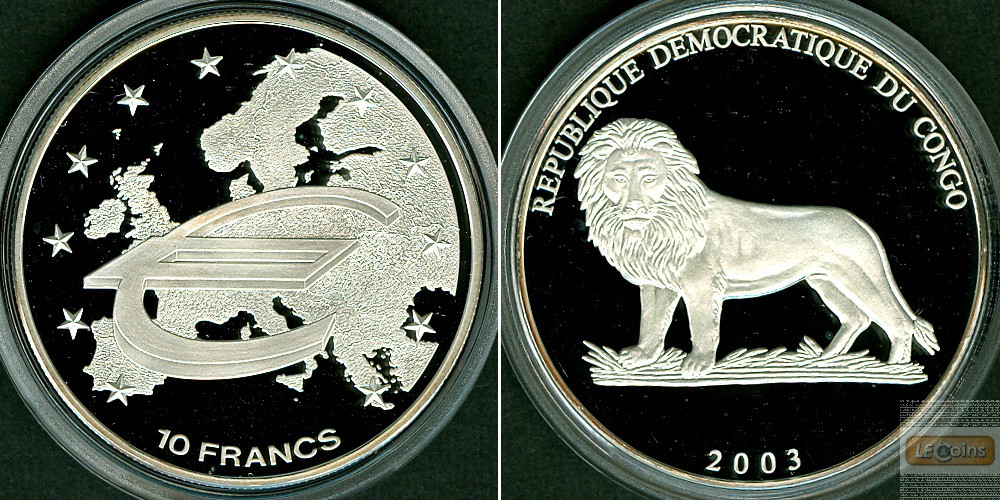 KONGO / CONGO 10 Francs 2003  Löwe  SILBER  selten!  PP